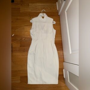 White Sleeveless Sheath Dress with Mock Neck
